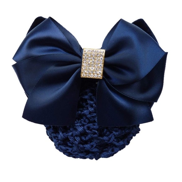 3 piece Satin Hair Bow with Crystal Embellishment & Hair Snood - Picture 6 of 8